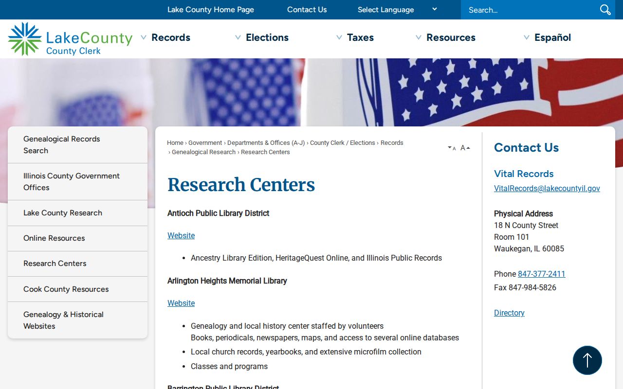 Gurnee city directory research centers listed by Lake County