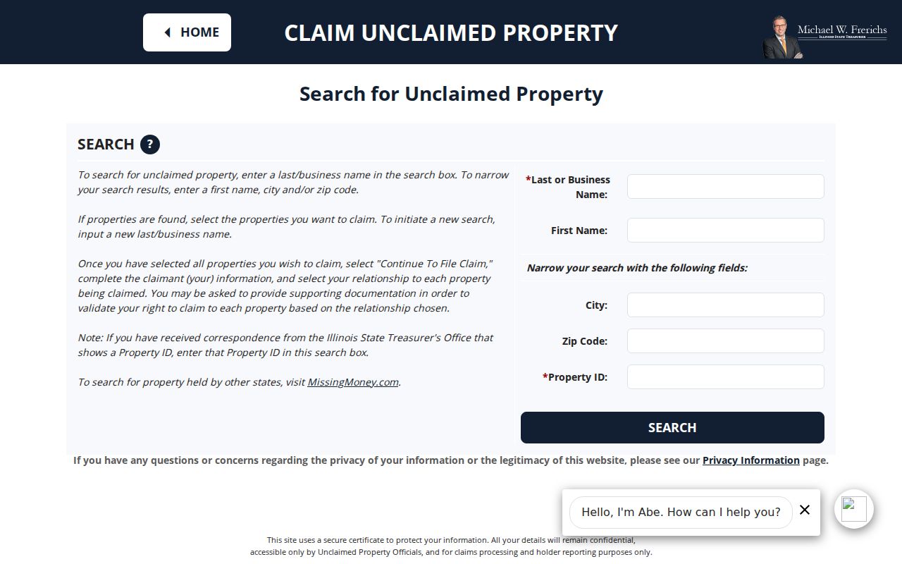 Gurnee resident lookup using Illinois unclaimed property fields